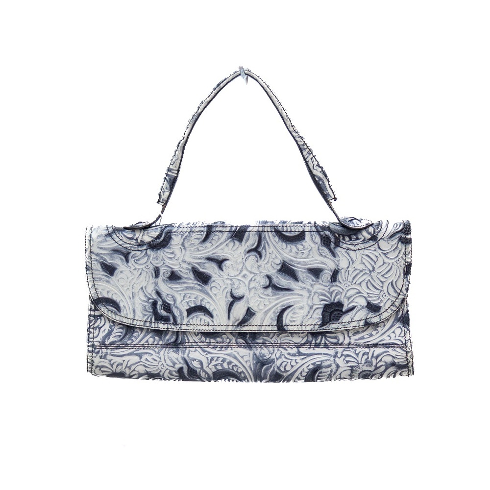 RARE 90s‎ Fendi Embossed Floral Leather Baguette Clutch Bag